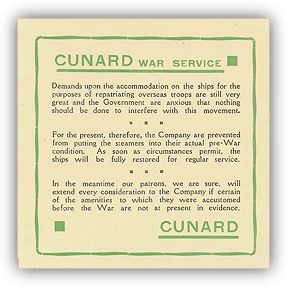 Image of insert headed Cunard War Service