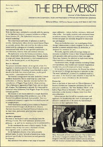 The Ephemerist - first issue 1975