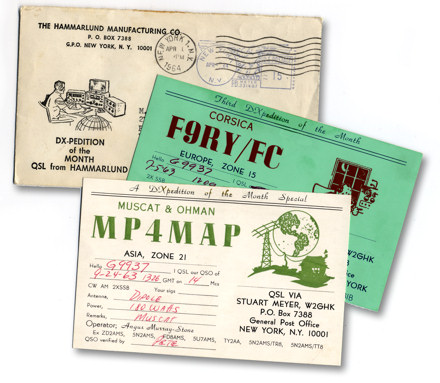 Image of envelope and two QSL cards