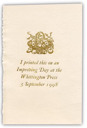Printer's keepsake Whittington Press 1998