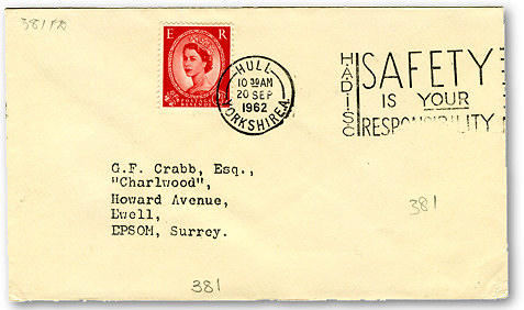 Image of Postal envelope with stamp, frank and safety message
