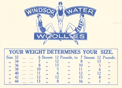 Bathing costume size chart