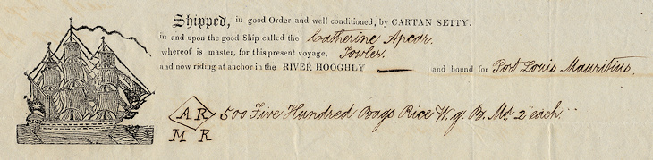 Detail from Bill of Lading 1854 Detail from Bill of Lading 1854
